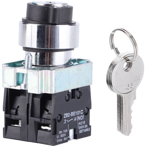 Commutateur à clé 2 positions à réarmement automatique verrou de puissance verrouillage rotatif de conversion + clé ZB2‑BE101 ZB2‑BE102C (1/5)