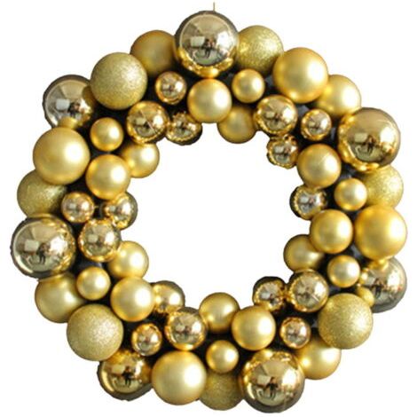 Couronne de boules de Noël décoratives, couronne de boules lumineuses patchwork colorées, dorée, décoration d'automne, convient pour la porte d'entrée (1(une couronne)