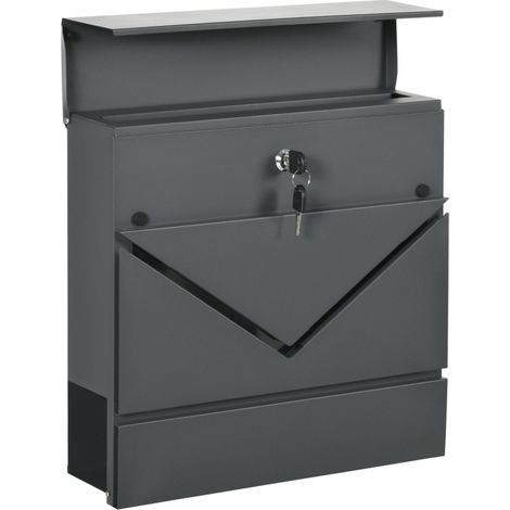 Boîte aux lettres murale avec couvercle, serrure protégée, 2 trous d’évacuation, acier galvanisé gris anthracite, porte-journaux pour entrée et véranda  CHICFURN (1/5)