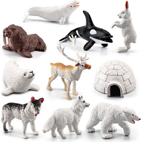 Figurines Animaux Polaires - 10 Pièces En PVC - Modèles Réalistes Ours Blanc Manchot Baleine Blanche Phoque Loup - Décoration Gâteau Intérieur Voiture - 2 À 6 cm (1/5)