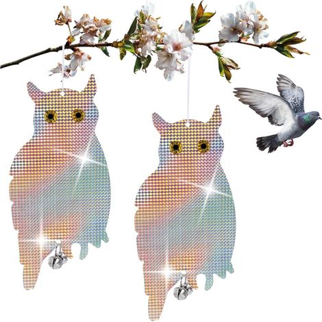 Deux répulsifs artificiels pour hiboux - à suspendre - avec clochette et feuille réfléchissante - adaptés aux animaux et aux rapaces artificiels. (1/5)