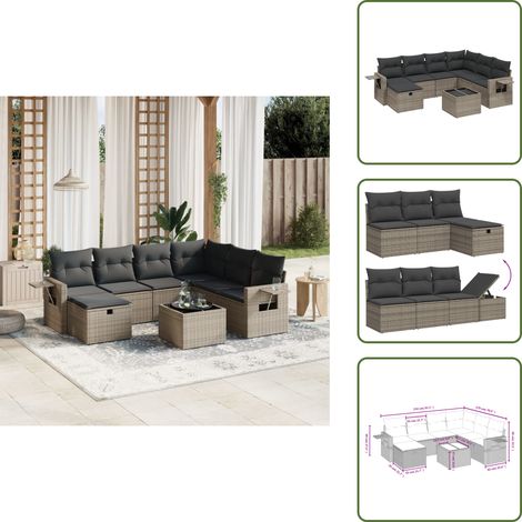Salon de jardin 8 pcs avec coussins gris résine tressée - Ensemble Salon De Jardin - Mobilier De Jardin - Canapé D'extérieur - Set De Salon - Chaise Longue