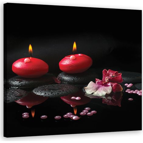 Quadro su tela, Candele rosse Zen pietre - 50x50 (1/4)