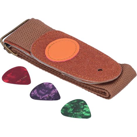 Sangle en cuir pour guitare avec poche à médiators et accessoires de fixation, compatible instruments à cordes (1/5)