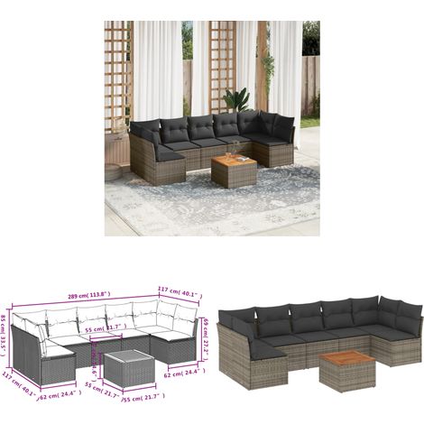 Salon de jardin 8 pcs avec coussins gris résine tressée - Salon De Jardin - Meuble De Jardin - Mobilier Extérieur - Set Salon De Jardin - Résine Tressée - Home & Living (1/3)