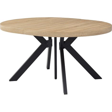 Tavolo da pranzo allungabile da 6 a 12 coperti in MDF e Acciaio Naturale chiaro e Nero - KOMONI (1/5)