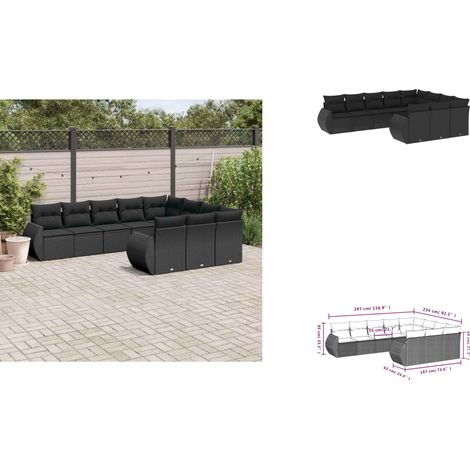 10-tlg. Garten-Sofagarnitur mit Kissen Schwarz Poly Rattan - Gartenmöbel Set - PE-Rattan Möbel - Outdoor Lounge - Esszimmergarnitur - Balkonmöbel (1/3)