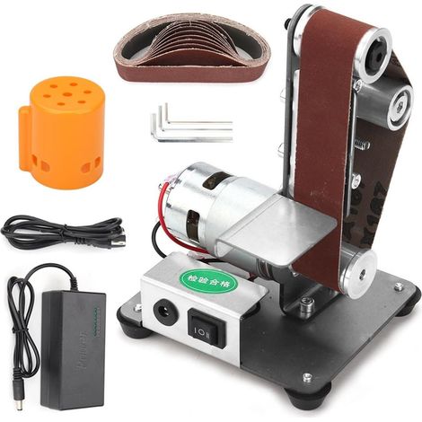 Polisseuse Ponceuse Mini ponceuse à bande électrique bricolage polissage rectifieuse meuleuse multifonctionnelle coupe-bords affûteur avec 10 pièces bandes de ponçage(Set1) (1/5)