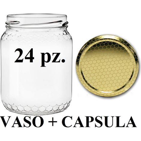 24 pz. Vaso in Vetro completo di Capsula Alveare 390 TO/70 per 500 gr in termopacco/scatola