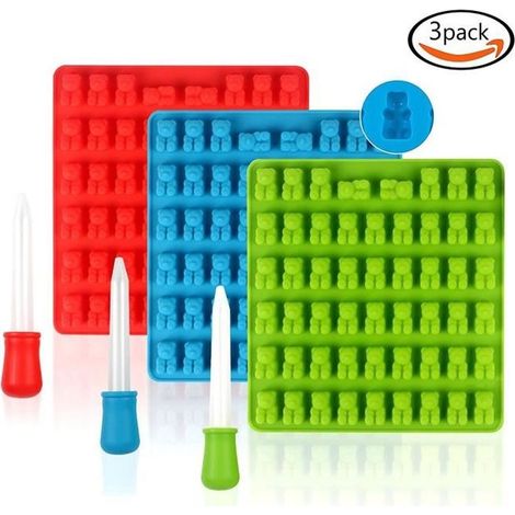 Moules en Silicone - Nounours - Lot de 3 - 50 Trous - Compte-Gouttes Inclus - Couleur Aléatoire (1/4)