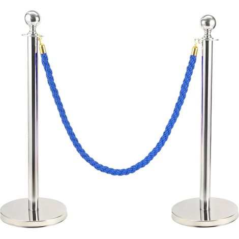 Trintion Queue Barrier Posts Stands 2-Pack Crowd Control Stanchions with 1.5M Ropes Heavy Duty Stainless Steel Queue Barrier Posts with Weighted Bases for Events Airports Hotels (Silver Blue) (1/5)