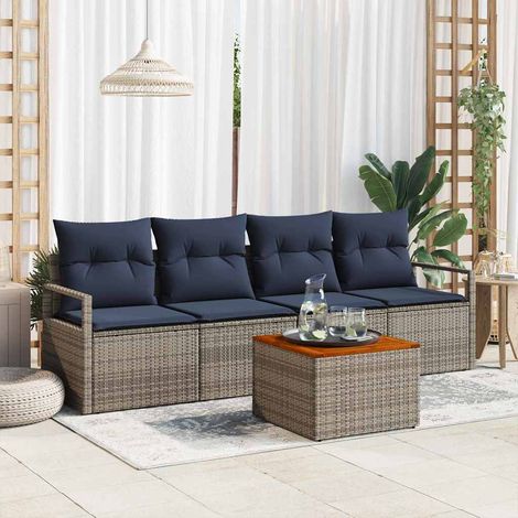 Gartensofa-set mit Kissen 5 pcs Grau Poly-Rattan