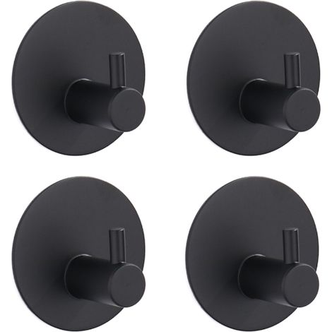 TAISHENGDA Lot de 4 Crochets Porte-Manteaux Adhésifs en Acier Inoxydable – Sans Perçage, Design Rond Noir (1/3)