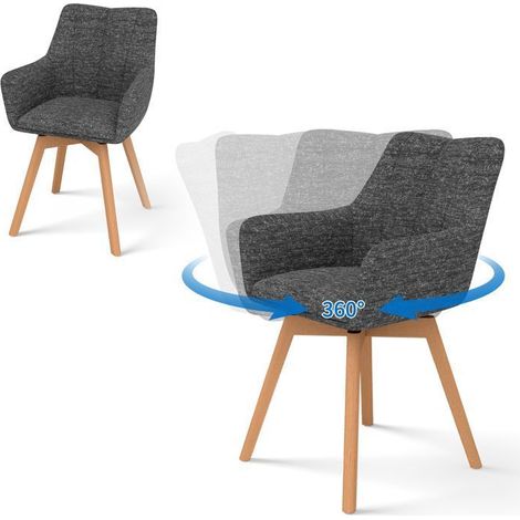 WAFTING Lot de 2 Chaises de Salle à Manger Pivotantes 360°,Accoudoirs et Pieds Bois,Dossier Haut avec Coussin en Molleton.Gris Foncé (1/5)