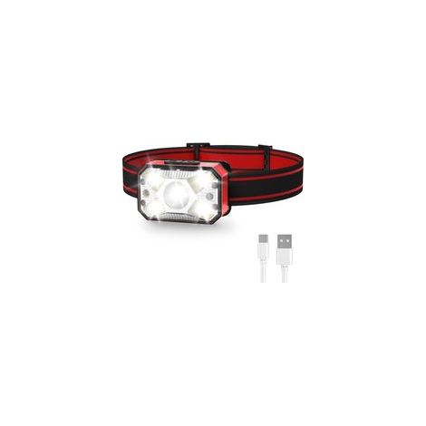 Lampe frontale LED rechargeable étanche, super lumineuse avec détecteur de mouvement et lumière rouge – Pour course, randonnée, camping, rouge–