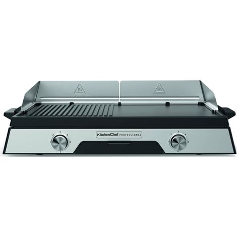 Kitchenchef – Plancha électrique 2200W – Dimensions 10 x 61 x 34 cm – Plaque en fonte d'aluminium – Thermostat réglable pour 6 personnes