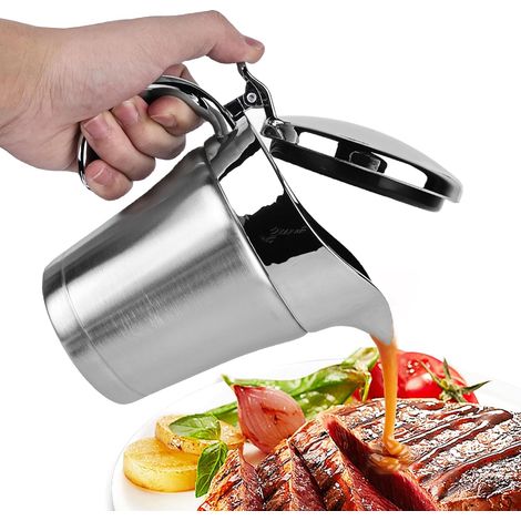 Saucière thermique en acier inoxydable : 450 ml Double isolation avec couvercle à charnière Pot à sauce, gobelet à sauce à double paroi pour servir la sauce, la crème à la vanille à la maison (1/5)