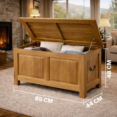 CASARIA® Holztruhe mit Stauraum und Deckel aus Holz 85x44x48 cm mit Gasdruckheber Antik Groß Truhenbank Couchtisch Truhe