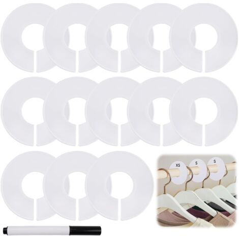 20 Pièces Séparateurs Ronds de Taille de Vêtements, Diviseurs de Cintres Ronds, Séparateurs de Taille, Extérieur 9 cm, Diamètre Intérieur 3.5 cm, Plastique, pour Classification de Placard (Blanc) (1/5)