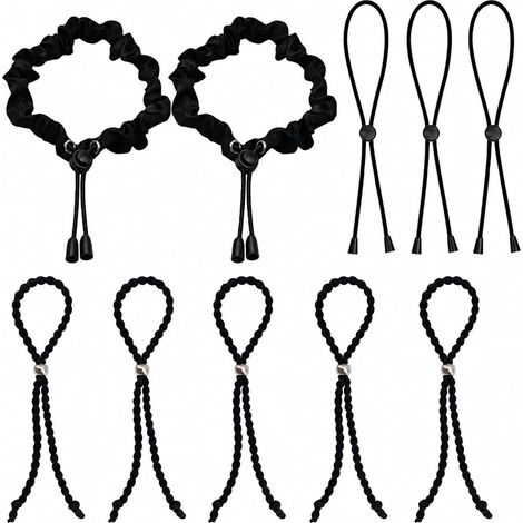 10 Pièces Noir Elastique Cheveux Réglable Chouchou Satin pour Queues Cheval Afro Bouffantes Afro Hair Ties Bandeau Satin Durable pour Cheveux Naturels Épais et Bouclés (10Pièces) (1/5)