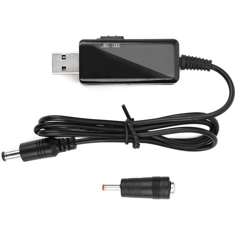 Câble d'amplification USB vers CC, cordon de routeur de batterie externe 5V à 9V / 12V Affichage numérique élévateur réglable, sortie 9V / 2A 12V / 1,5A, pour modem optique, routeur sans fil (0,8 m / (1/5)