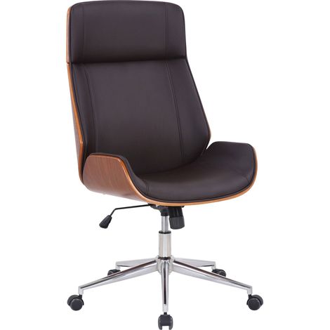 Fauteuil de bureau dossier haut avec roulettes synthétique marron et bois noyer hauteur réglable BUR10456 (1/5)