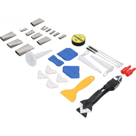 Kit d'outils de finition pour calfeutrage, en acier inoxydable, pour mastic silicone, pour enlever le joint et le décollement. (1/5)