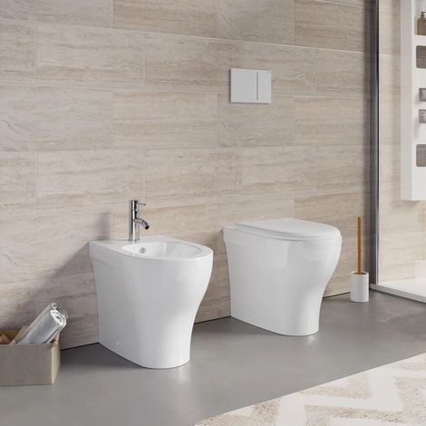 Sanitari bagno Bidet e Vaso WC a terra filomuro scarico traslato vortice coprivaso softclose Domus
