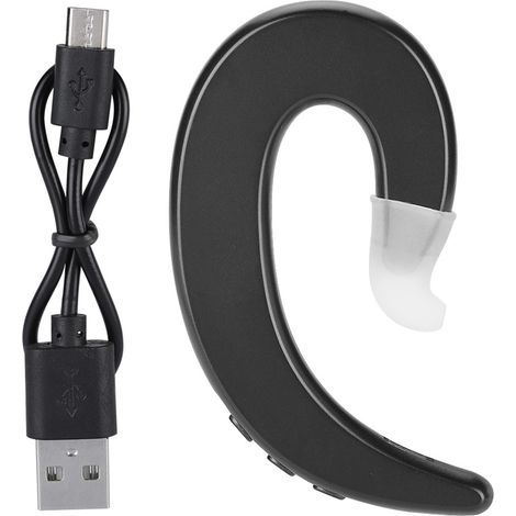 Casque Bluetooth sans fil à conduction osseuse sans douleur, écouteurs à crochet d'oreille mains libres, oreillette noire