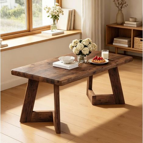 Mesa de centro rectangular 120 x 60 x 51 cm en tablero de partículas efecto madera rústica HAVRYA (1/5)