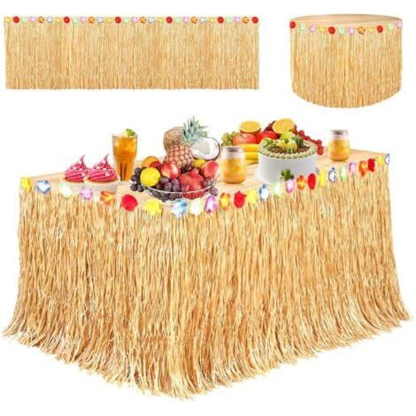 Hawaiian Table Skirt Hawaiian Party Decorations Table Skirt with Multicolored Flowers for BBQ Costume Party Summer Tropical Garden Beach Party (1/5)