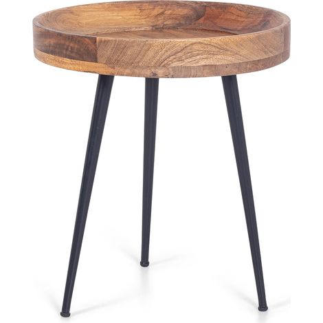 Tavolino da salotto in legno Massello di Acacia con gambe in metallo nero verniciato - Ø 38 cm x40 h. cm (1/2)