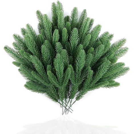Lot de 50 branches de sapin artificielles de 28 cm, décoration de Noël, branches de pin en plastique pour couronne de l'Avent (1/5)