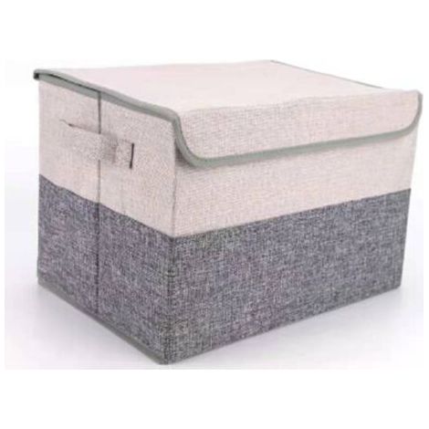 Set mit 4 großen, faltbaren Aufbewahrungsboxen mit Deckel, Aufbewahrungskörbe aus Stoff mit praktischen Griffen, weicher, würfelförmiger Stoff – Grau + Beige (1/4)