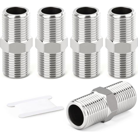 5 pièces raccords hexagonaux, 1/2" BSP mâle x 1/2" BSP mâle, raccords adaptateurs en acier inoxydable 304, longueur 50 mm, connecteur droit (1/5)