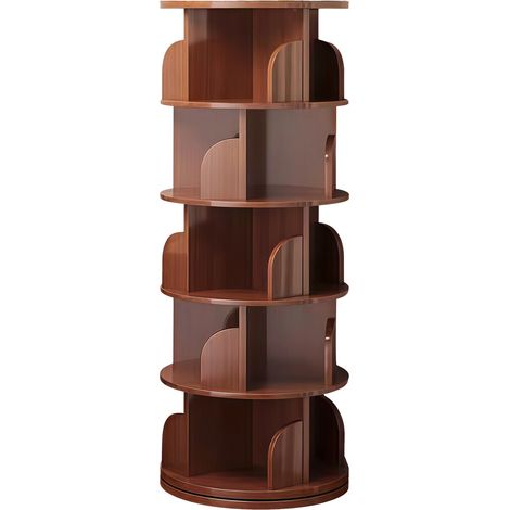 Librería giratoria de 5 niveles MDF color nogal 360° (1/5)