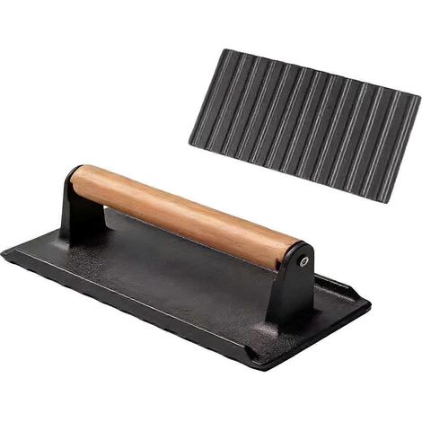 Presse en fonte manche bois, presse à viande métallique pour extraire graisse, pour grillades, barbecues, camping, pique-niques et cuisine maison (1/5)