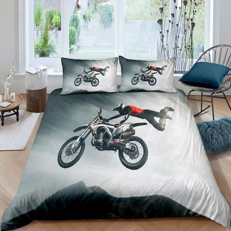 Ensemble de literie 155x220cm avec design Motocross 3D pour enfants et hommes