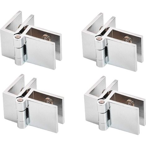 Lot de 4 Clip de Porte en Verre Charnière, Charnières porte de douche pour à 90 degrés, Sans Perçage pour Épaisseur de Verre 5mm - 6mm (1/5)