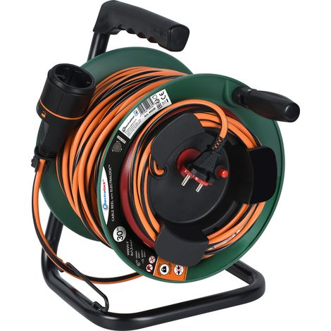 Rallonge Prolongateur Jardín avec Enrouleur Fixe 30M 2x1.5mm, prise EU Electralock avec un système qui empêche la déconnexione