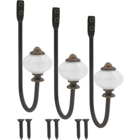 Set of 3 antique coat racks, coat rack, hat hook, iron hook with ceramic head and brass crown - vintage country style (1/5)