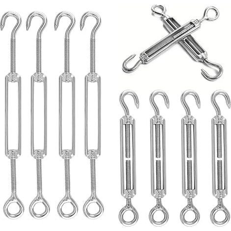 Juego de 10 tensores de acero inoxidable, sujetadores para toldos, tensor ajustable de gancho y argolla M6 OC, tensores de cable de acero inoxidable 304 M6, ganchos giratorios ajustables, color plata. (1/5)