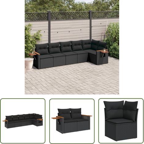 The Living Store 6-tlg. Garten-Sofagarnitur mit Kissen Schwarz Poly Rattan - Gartensofas - Outdoor Möbel - Gartenmöbelset - Rattan Gartenmöbel - Lounge Set (1/5)