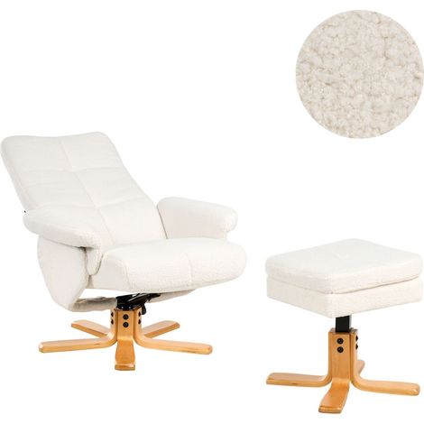 Recliner Chair EPSE with Footstool Boucle Off-White