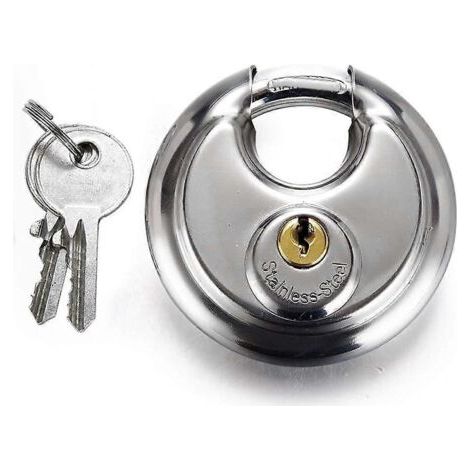 Cadenas de grande taille de 70 mm avec plaque de distribution, en acier inoxydable, forme ronde, type « cake lock », pour porte d'entrepôt, chaîne à disque, antivol, avec 2 clés.-AquaForge (1/3)