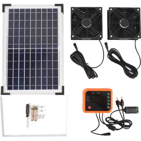 Kit ventilatore di scarico solare da 10 W, sistema di ventilazione a doppio pannello con batteria e controller da 4400 mAh per serra/capanno.