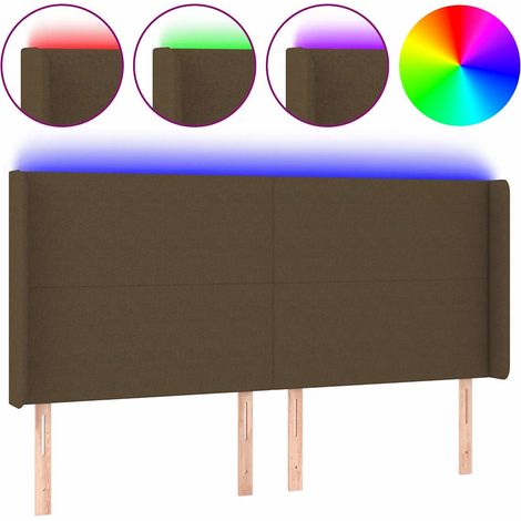 Tête de lit à LED réglable avec oreilles en tissu marron foncé 203 x 16 x 118/128 cm, 24.15kg (1/5)