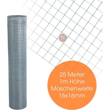 Volierendraht Maschendraht Zaun Schweißgitter Drahtgitter 4-Eck verzinkt Draht 25 Meter / 16 x 16 mm (1/5)