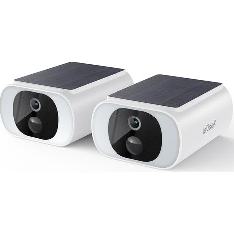 ieGeek 2K Überwachungskamera für den Außenbereich mit Akku und Solarpanel, Weiß, 2er-Pack  Scheinwerfer, PIR-Bewegungsmelder, 2,4-GHz-WLAN, 6 Sekunden Cloud-Speicherzyklus (1/5)