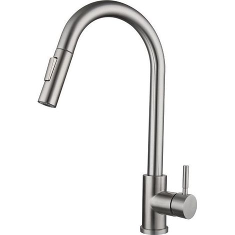 Robinet Cuisine, Mitigeur Cuisine Douchette, Pivotant à 360° d'Évier à Arc Élevé Pulvérisateur Escamotable 2 Modes, Acier Inoxydable (1/5)